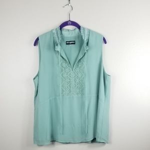 Karl Lagerfeld Teal Sleeveless Lace Blouse